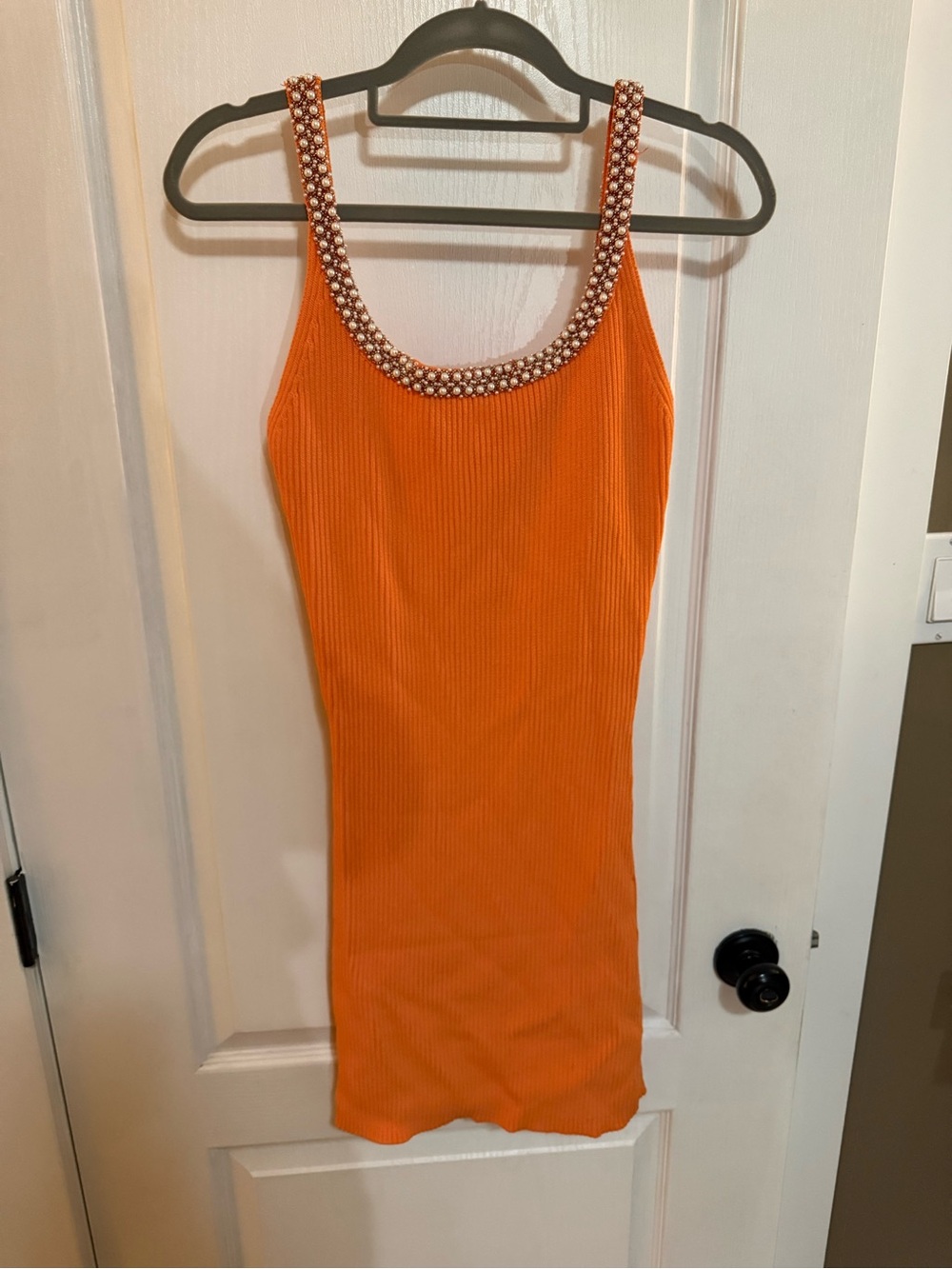 Zara Orange Ribbed Tank Dress with Embellished Straps